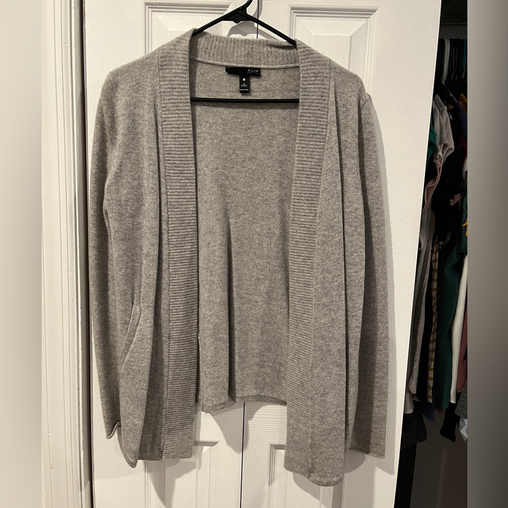 Gray Open Front Cardigan Sweater